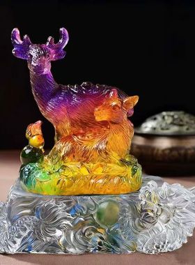 现货宋韶光宋大师2026马年吉祥物生肖属蛇 灵鹿长春 树脂摆件礼品