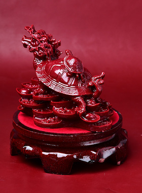 天然朱砂母子龙龟摆件八卦龟客厅玄关家居装饰工艺品母子龟摆设