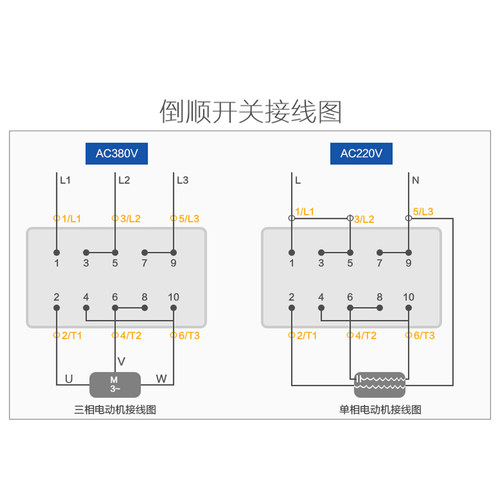 德力西倒顺开关380v 220v三相单相电机 和面机正反转开关ko3-15a - 图3