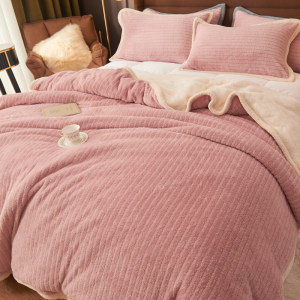 兔兔绒北极绒双层复合毛毯被冬季双面绒加厚保暖沙发盖毯午休毯粉