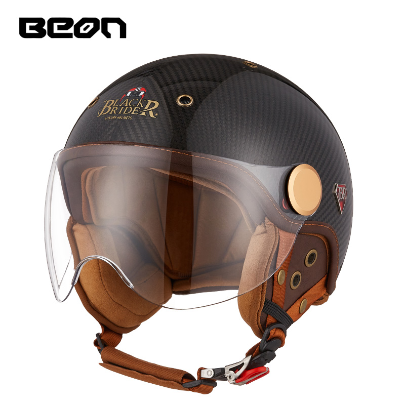 BEON碳纤维摩托车头盔夏季半盔电动车男女士四季复古3C认证防晒夏 - 图2