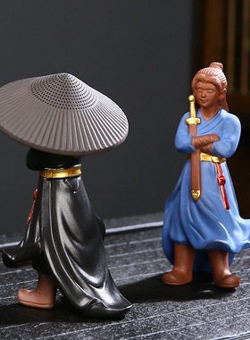 紫砂茶宠摆件武侠客陶瓷茶滤一体