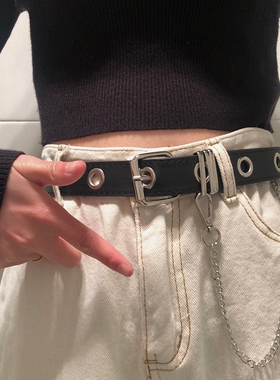 暗黑百搭款全孔女生带链条潮皮带