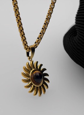 WHYBLUE虎眼石太阳项链男