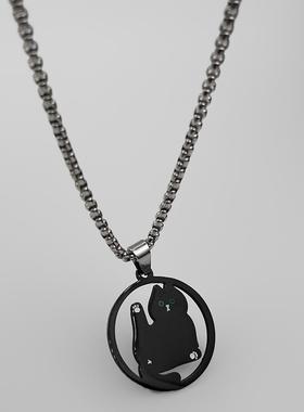 WHYBLUE小众设计绿眼黑猫项链