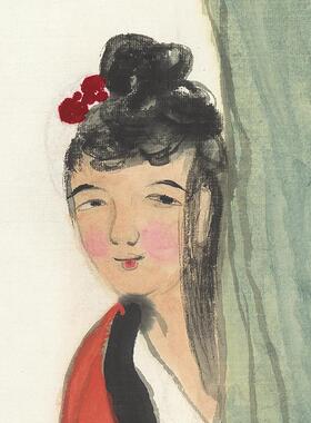 高清复刻齐白石93岁作品红衣仕女图国画写意人物画艺术微喷装饰画