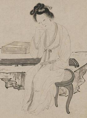 高清复刻明代吴伟武陵春图国画横幅工笔白描人物画艺术微喷装饰画