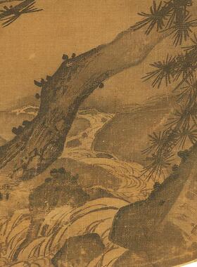 高清复刻宋画小品马远松岩观瀑图国画禅意山水人物艺术微喷装饰画