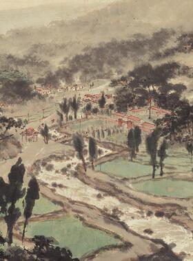 高清复刻傅抱石韶山诗意图国画红色经典毛主席诗意山水微喷装饰画