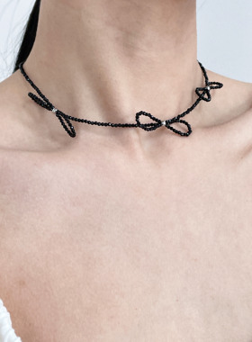 少女心气质小众蝴蝶结串珠项链