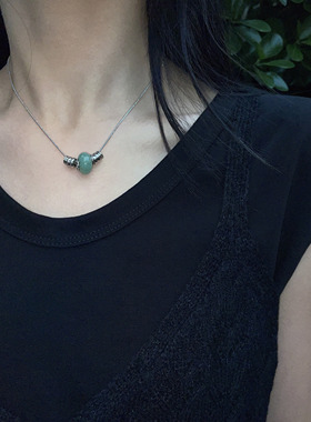 绿色玉石钛钢不掉色吊坠项链