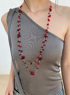 气质长款水晶双层项链