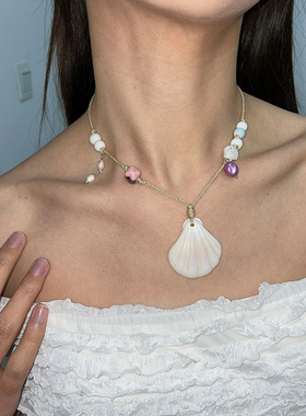 天然贝壳可调节编绳串珠项链