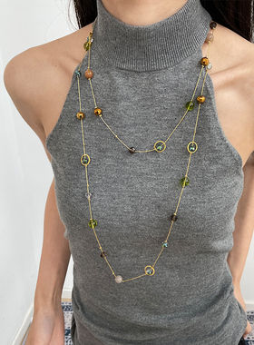 复古轻奢高级感法式气质超长款串珠项链千禧辣妹多层叠戴锁骨链