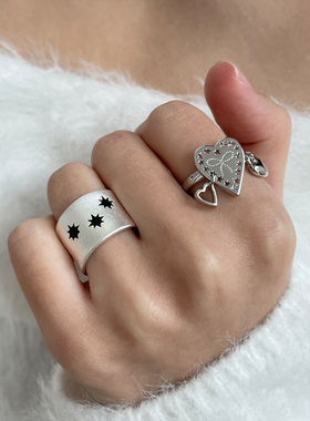 韩系复古银色可调节戒指