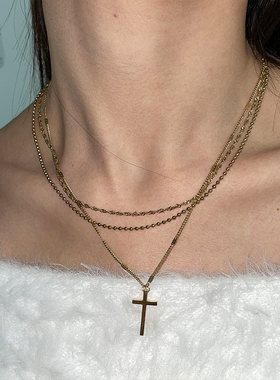 欧美简约多层十字架项链