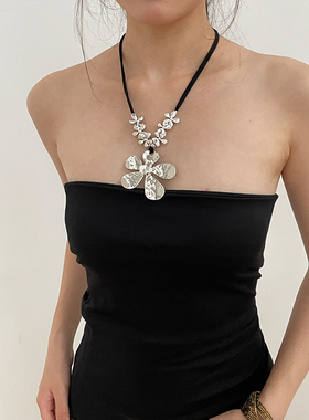 波西米亚风银色花朵项链