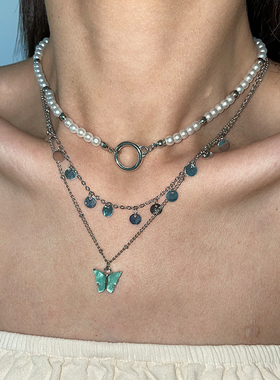 夏日清新彩色蝴蝶多层项链
