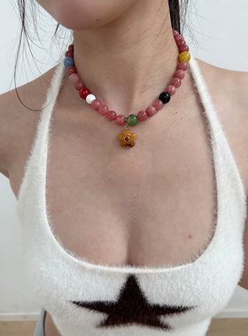 度假风天然石彩色串珠项链