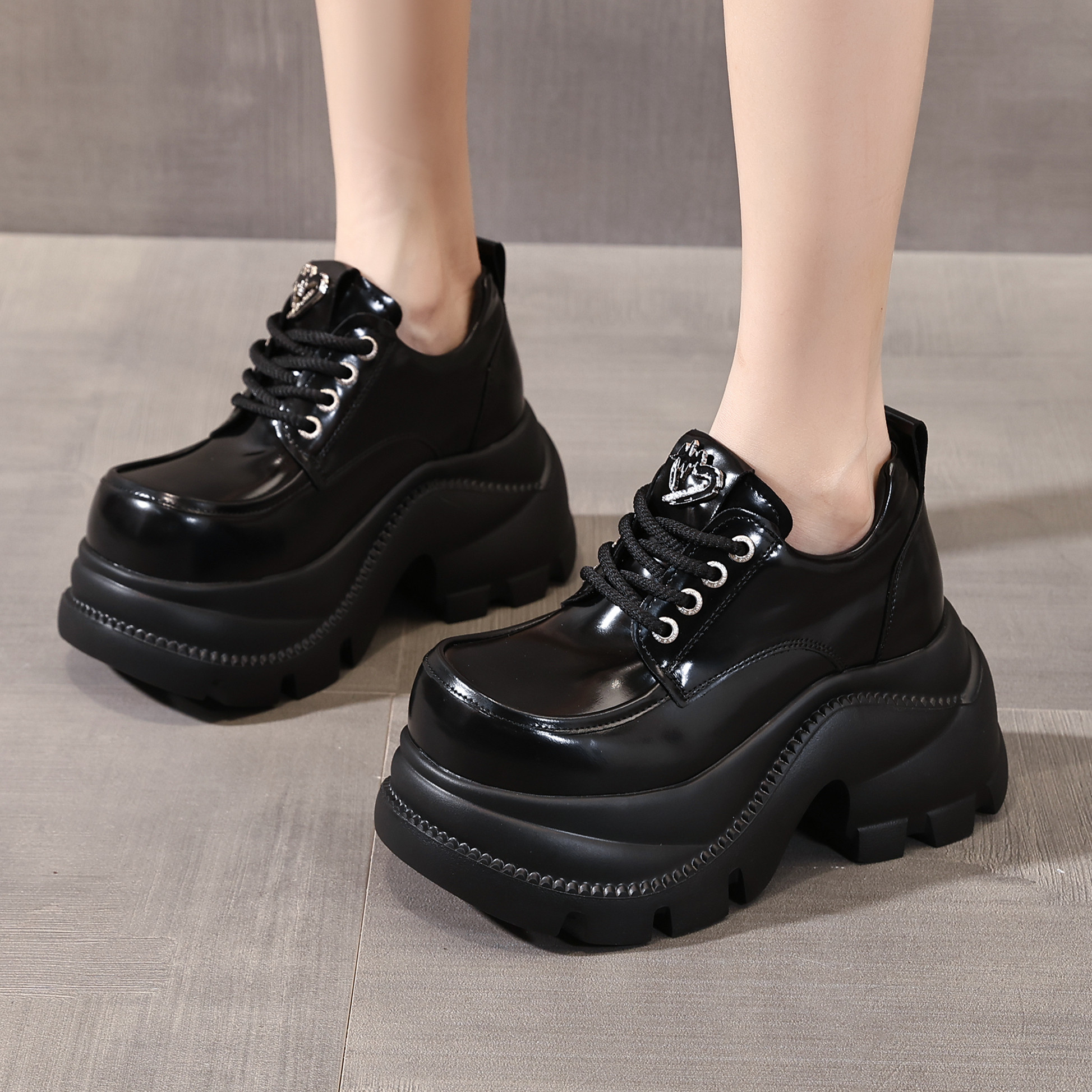 ZFCQ厚底内增高大头丑萌小皮鞋女款真皮2025秋冬潮休闲松糕乐福鞋,淘宝优惠券,粉丝福利购,淘宝优惠卷