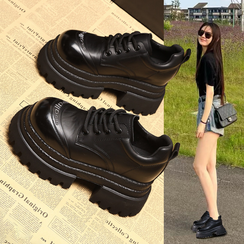 ZFCQ新款复古厚底内增高小皮鞋女真皮2025秋冬擦色松糕深口乐福鞋,淘宝优惠券,粉丝福利购,淘宝优惠卷