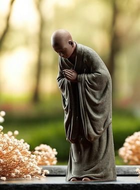 禅意小和尚陶瓷中式装饰品茶室桌面紫砂家居创意人物客厅沙弥摆件