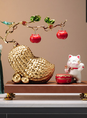 好事发生花生柿子如意中式摆件酒柜鞋柜轻奢高档乔迁新居开业礼物