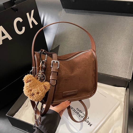 Retro Suede Small Square Bag Women's New Commuting Versatile Shoulder Crossbody Handbag Simple Boston Women's Bag