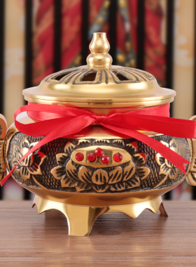 金佛堂黄铜香炉香粉盅