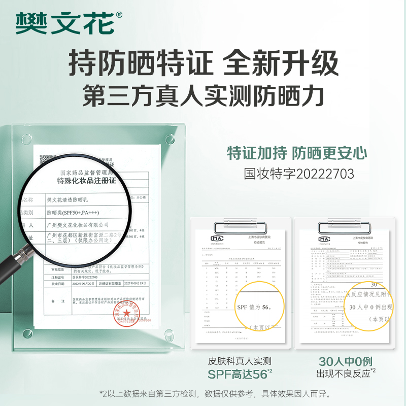 樊文花清透防晒乳40g面部防紫外线清爽轻薄透气不油腻户外防晒霜