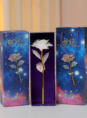 七彩金箔花玫瑰永生花束