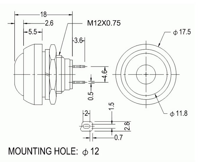 小型按钮开关防水开关自复位 PBS-33B 12MM黑色无锁开关不带锁_虎窝淘