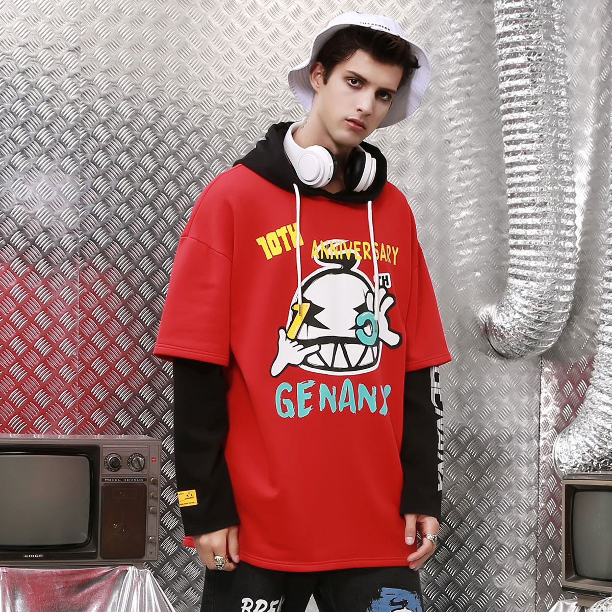 genanx闪电潮牌假两件拼接周年卫衣 genanx卫衣