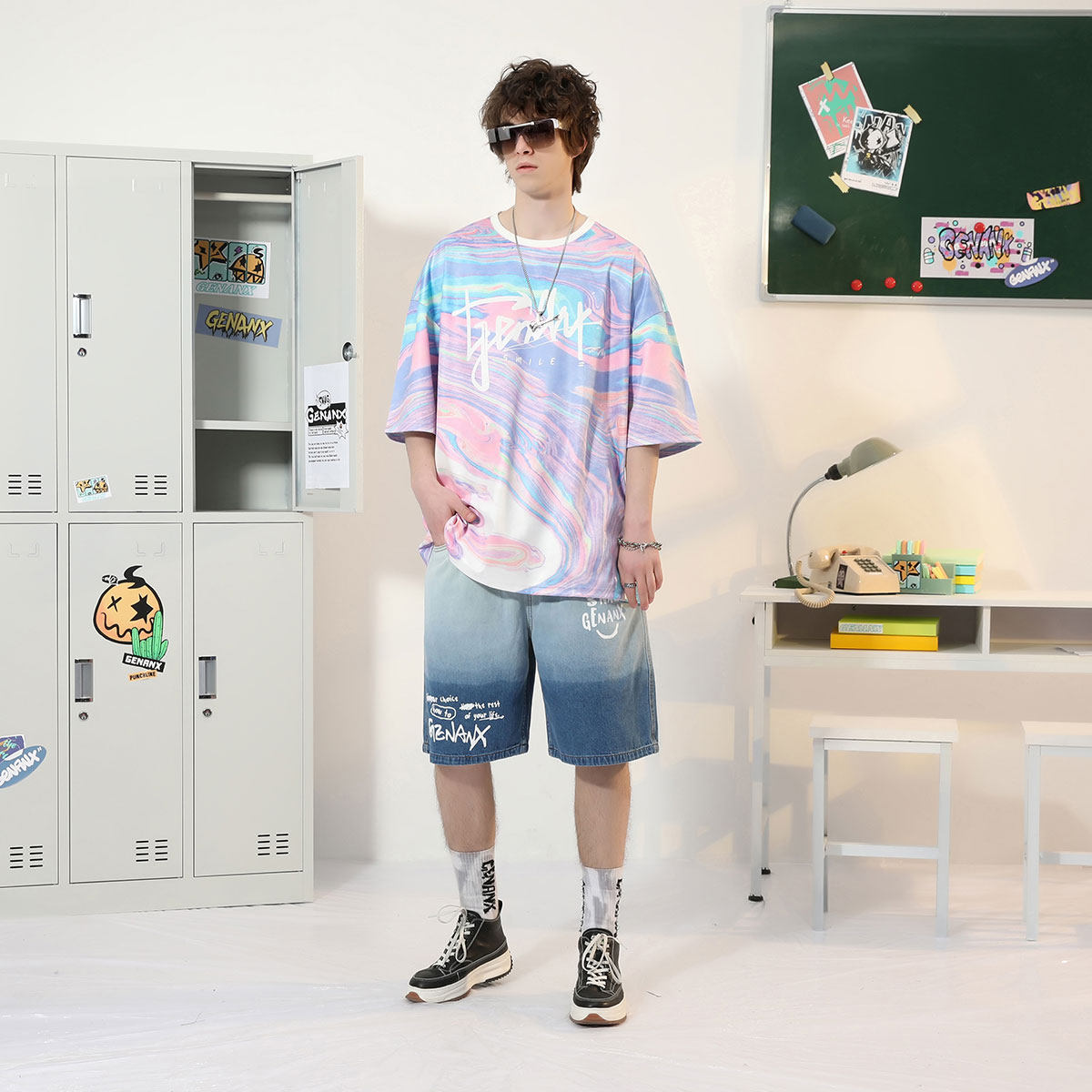 genanx闪电潮牌短袖炫彩渐变色t恤 genanxT恤