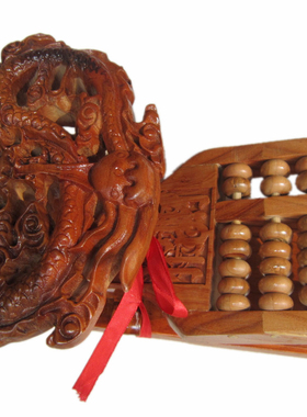 花开富贵算盘如意风水摆件桃木质