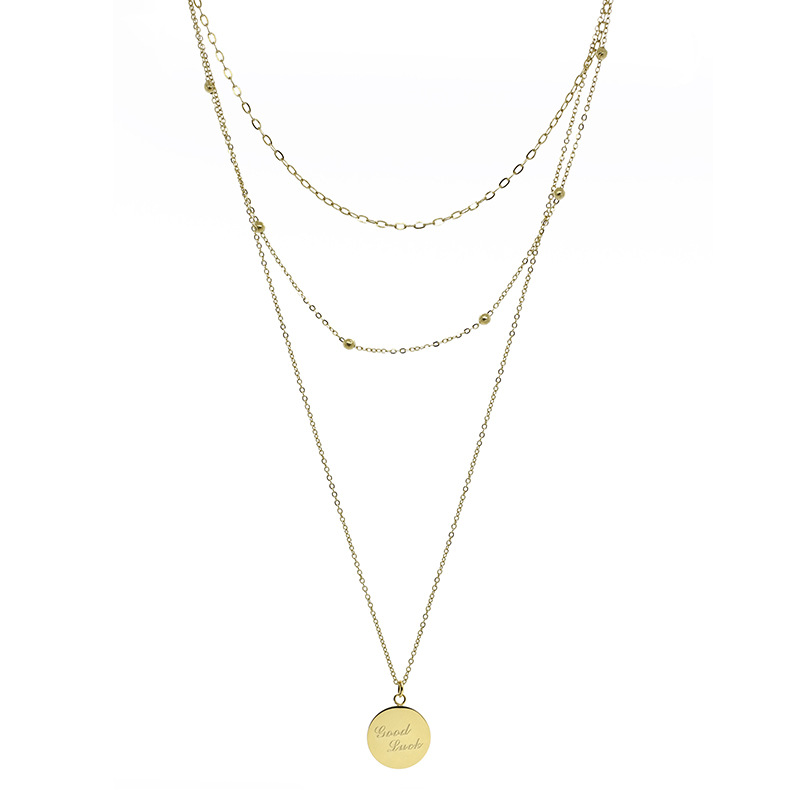 好运气多层叠戴欧美三层淡金色项链锁骨链女款毛衣链钛钢 - 图3