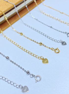 S925纯银间珠压光十字链DIY锁骨链简约裸链细链珠珠单链O字链