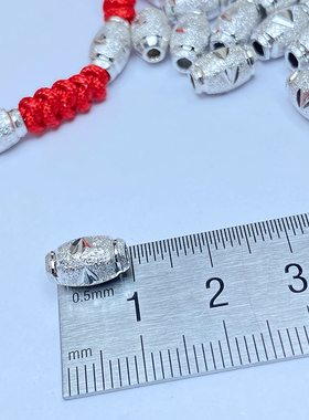 S925银车花珠橄榄珠闪沙珠红绳黑绳DIY项链首饰手链男女外贸批发