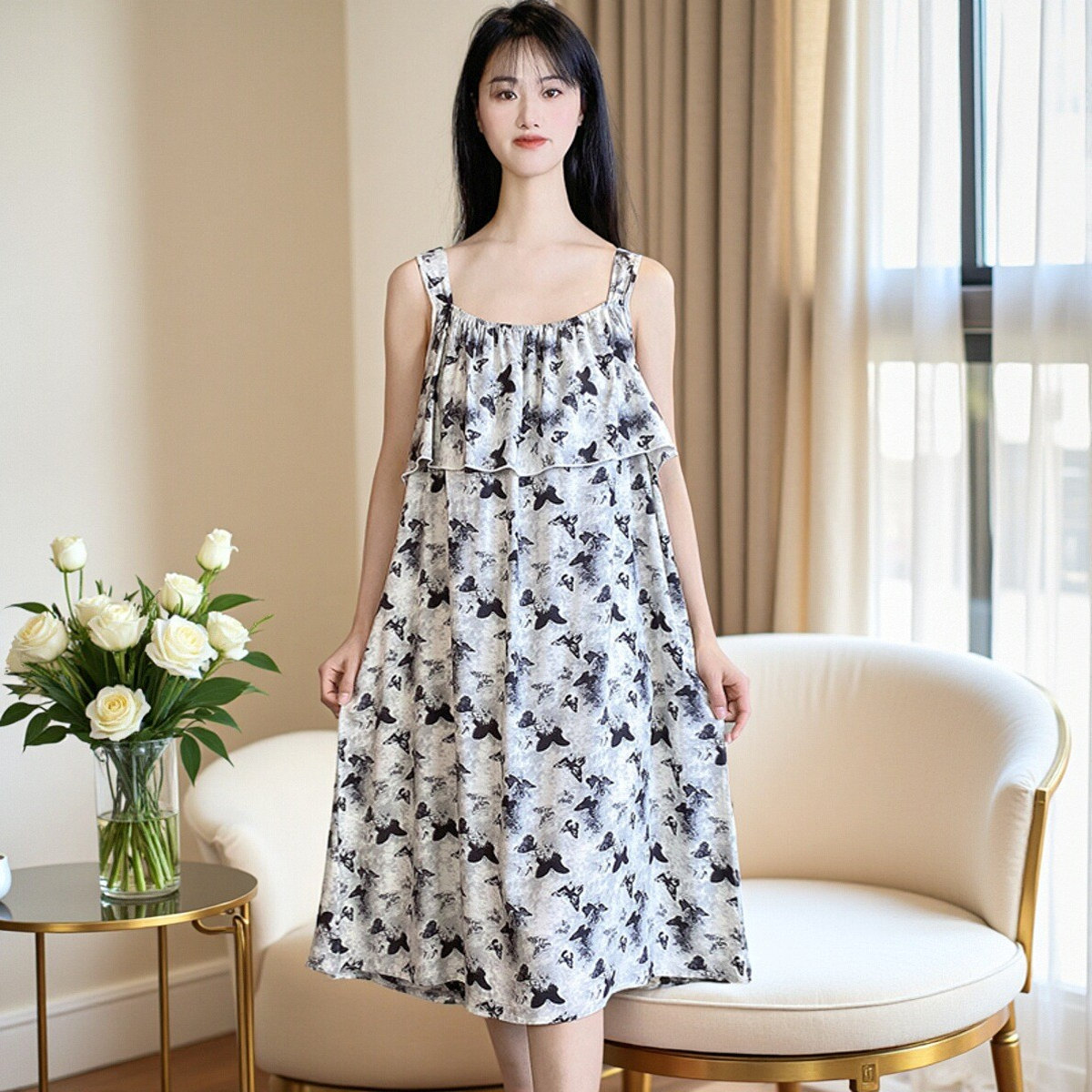 吊带女士睡裙夏季2025新款不带胸垫一体式防凸点可外穿睡衣家居服 - 图2