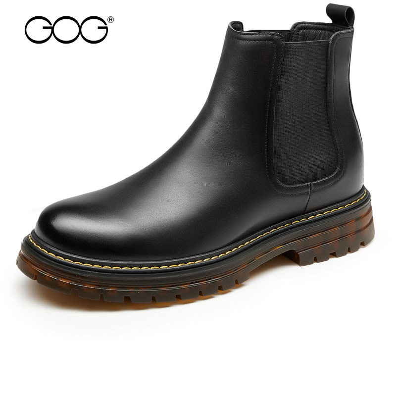 高哥内增高男靴户外切尔西靴真皮英伦风男士皮靴冬季男士短靴子 - 图0