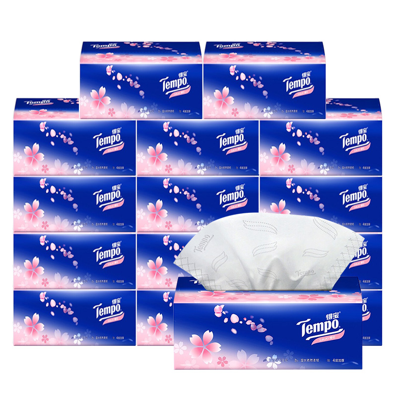 华商创辉家居专营店Tempo得宝抽纸整箱家用德宝纸巾餐巾纸樱花面纸卫生纸抽实惠装0