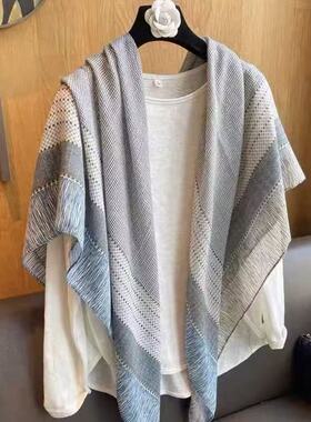 夏季小格子亚麻薄款防晒披肩女