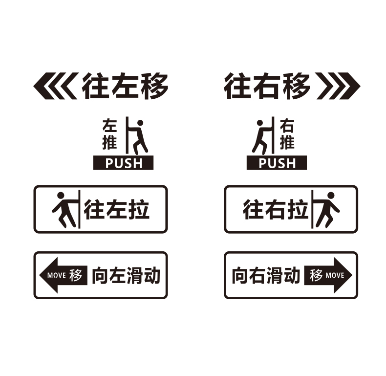 玻璃门贴纸移字门贴滑动门指示贴平移门左右移门推拉贴提示标识贴