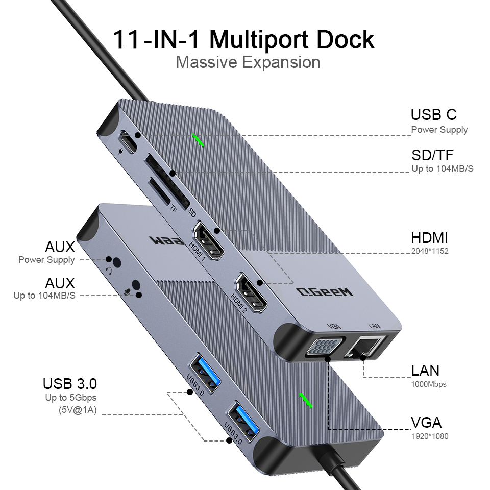 QGeeM拓展坞displaylink USB3.0扩展器笔记本外接hub m1 MacBook - 图0