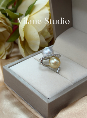 海水金珠9-10澳白10-11双珠立体缠绕纯银开口戒指