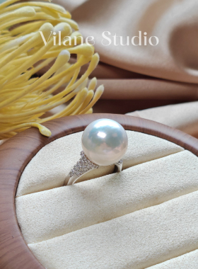 天然淡水圆珠纯银开口戒指 金银2色入