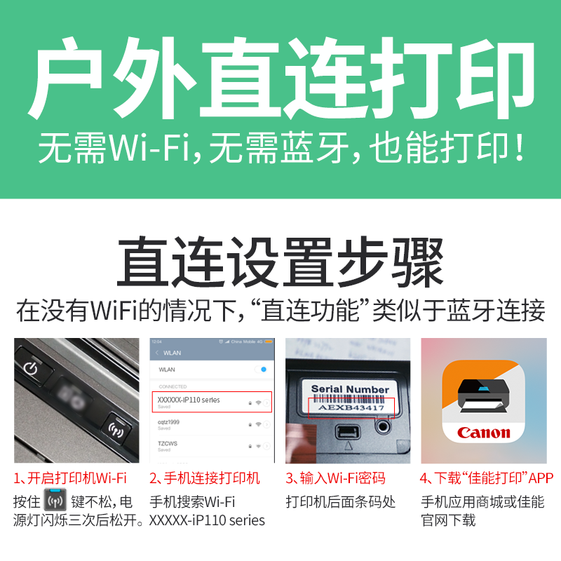 手提便携式佳能ip110升级a4打印机 canon拓展喷墨打印机