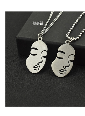 钛钢情侣人脸挂饰冷淡风项链