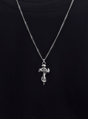 复古做旧银蛇缠绕十字架吊坠项链型男百搭长短T恤卫衣毛衣链简约