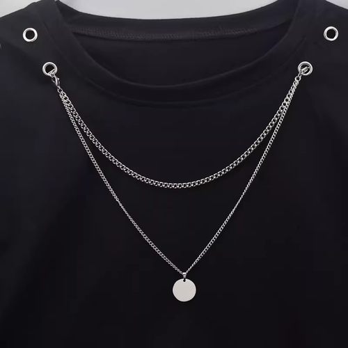 五角星吊坠衣领链T恤卫衣两头挂扣链条一字扣链子衣服胸前挂链潮 - 图0